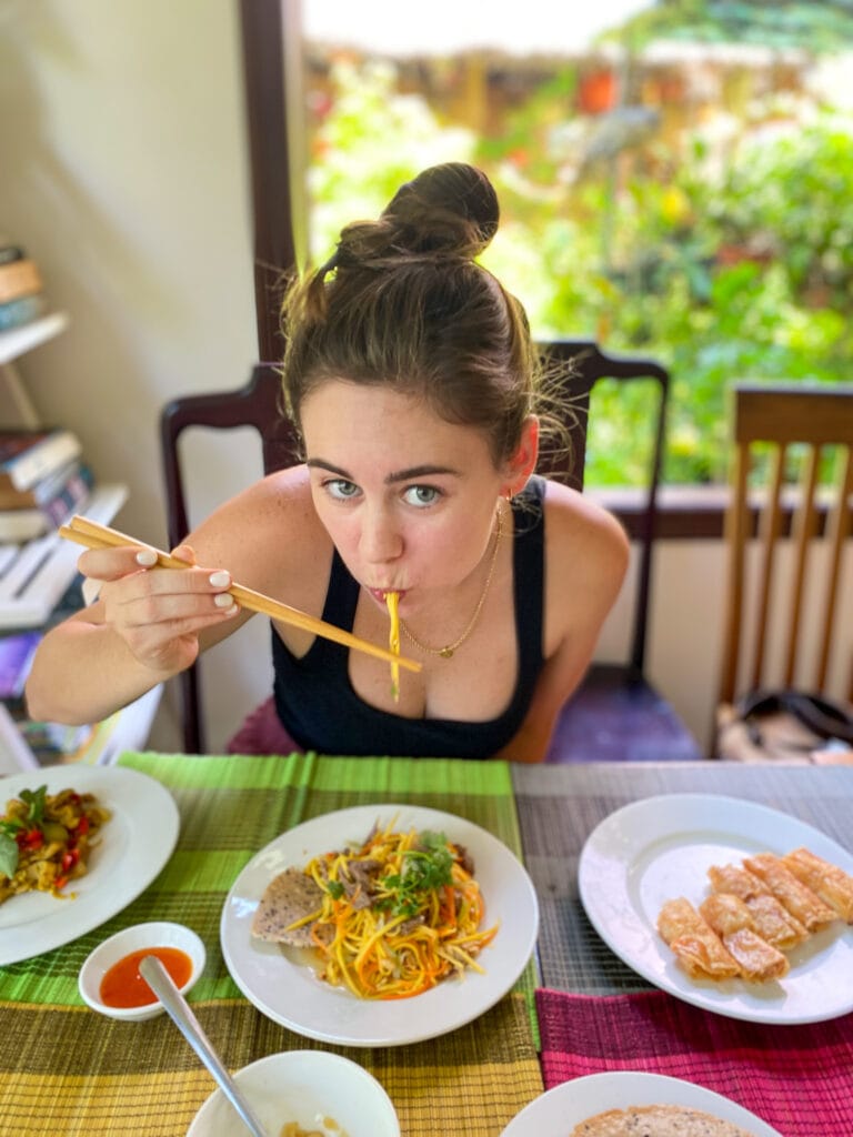 Sarah at gluten free cooking class in Hoi An