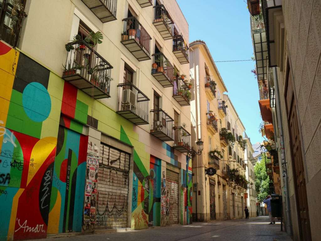 colorful street in valencia spain