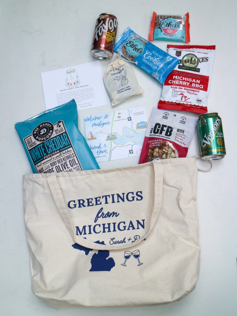 Our Gluten Free, Michigan Themed Wedding Welcome Bags