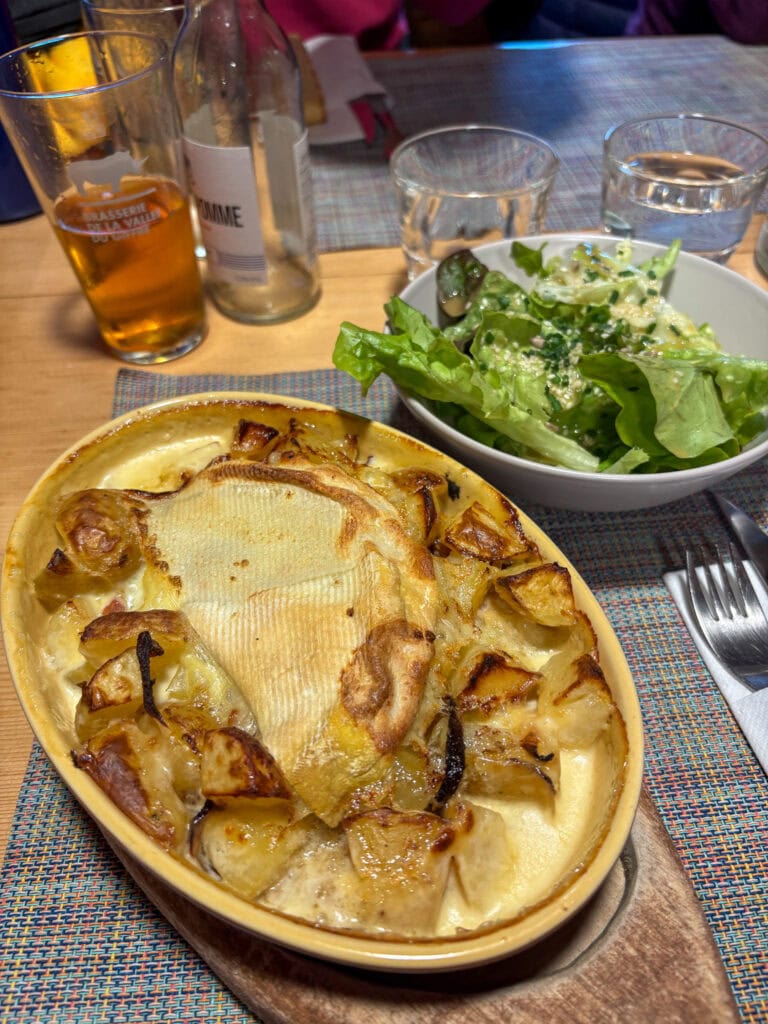 gluten free tartiflette along the TMB hike.