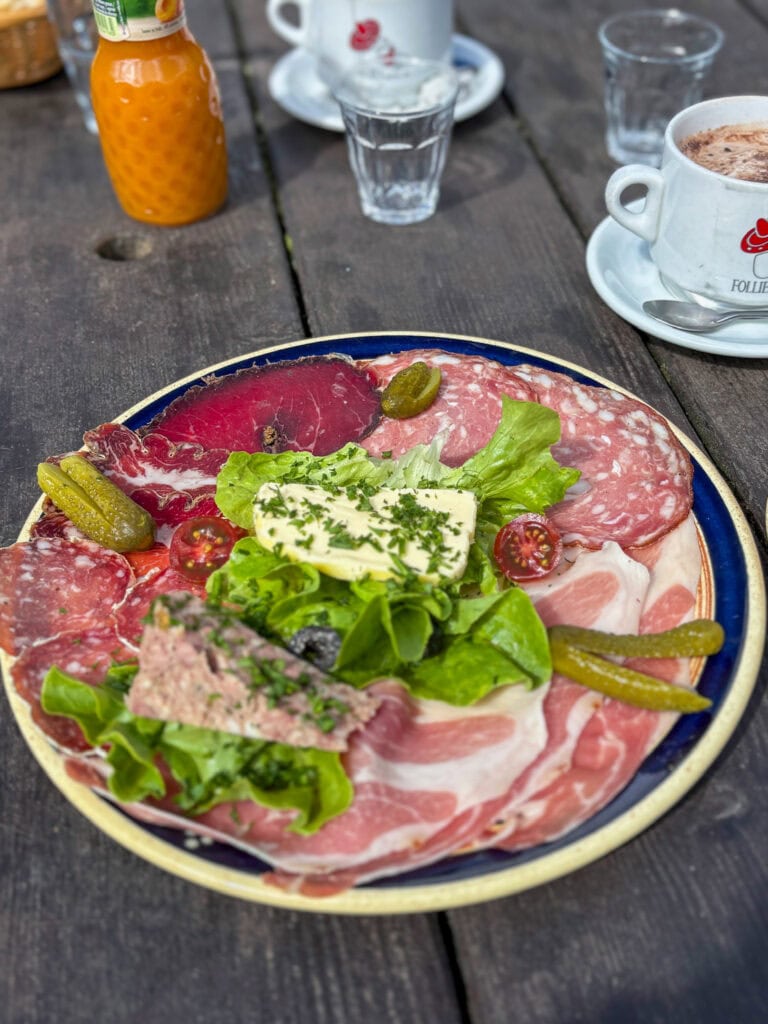 A gluten free charcuterie board along the Tour du Mont Blanc.