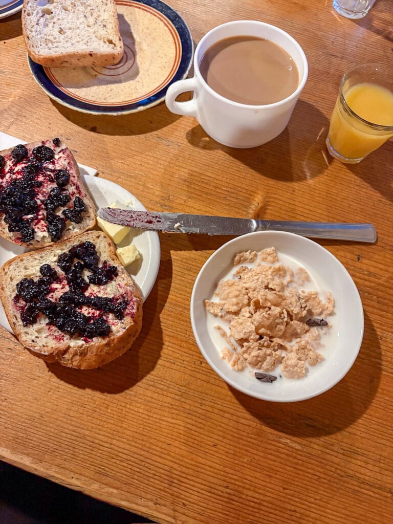 Gluten free toast and cereal along the TMB.