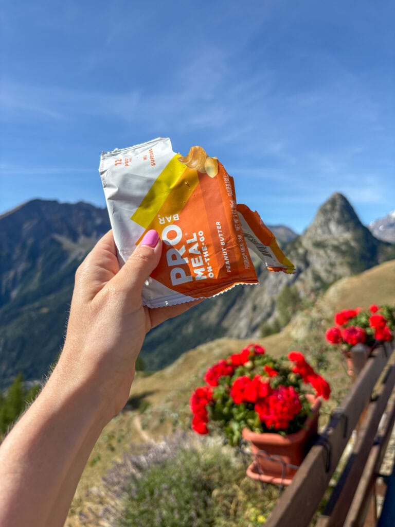 probar meal bar along tour du mont blanc hike.