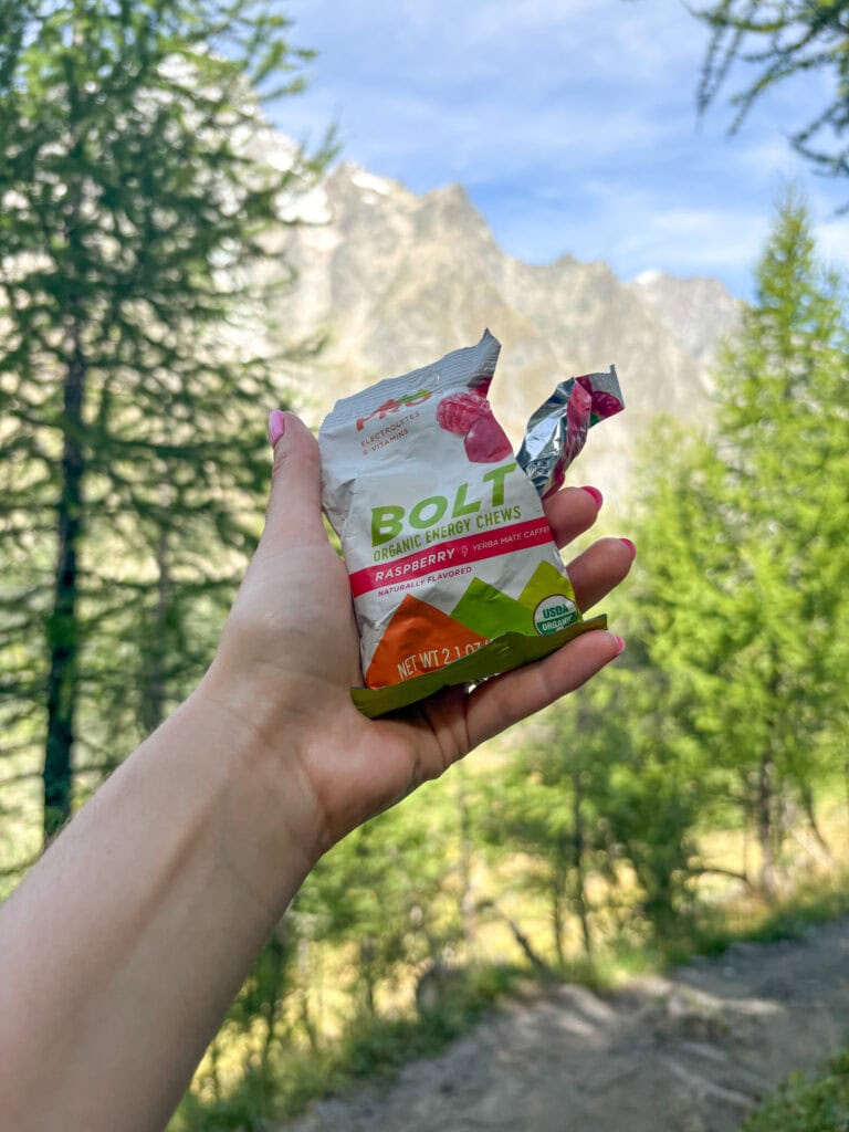 probar bolt energy chews along the TMB hike.