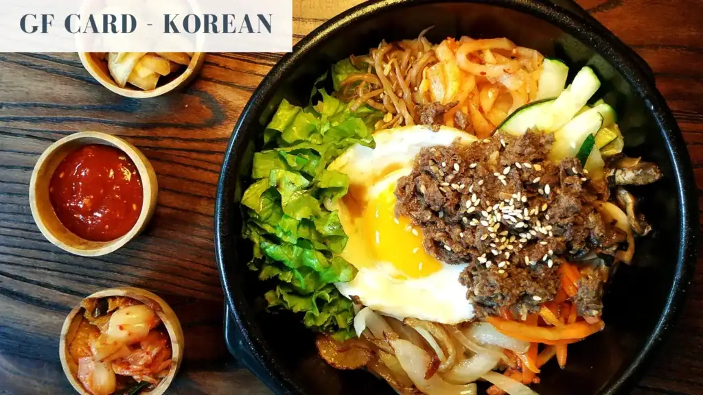 GF card - Korean writing with bibimbap bowl in the background