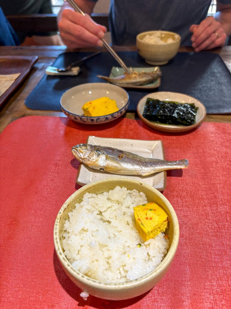 Traditional korean breakfast with rice and fish