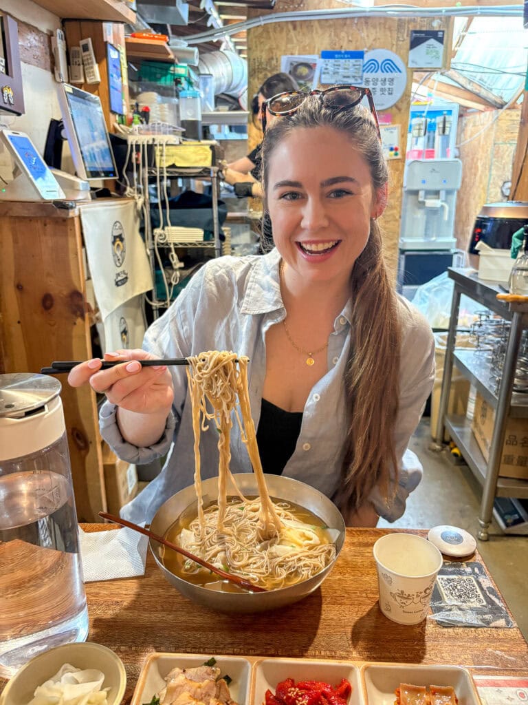 Sarah with a gluten free buckwheat noodle bowl.